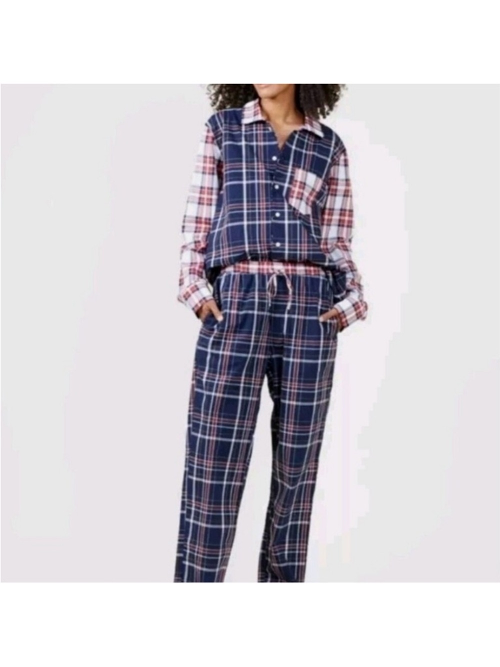 Outerknown -Plaid Two-Piece Pajama Set in Navy and red